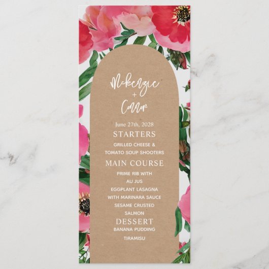 Menu Mariage Cardstock d'anémone aquarelle (Devant)