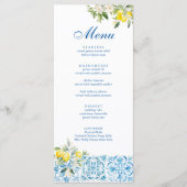 Menu Mariage Carreau Bleu Citron Méditerranéen (Devant)