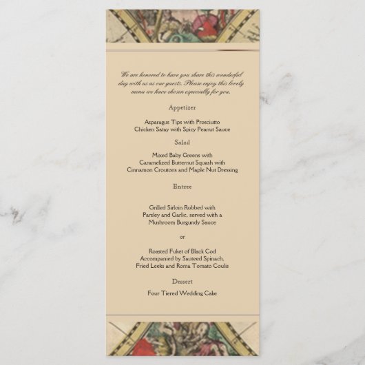 Menu Mariage Carte Antique Vieux Monde (Devant)