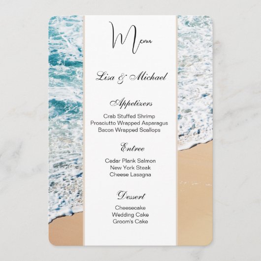 Menu mariage Carte Plage Thème (Devant)