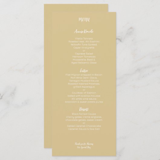 Menu Mariage Cashmere moderne (Devant / Derrière)