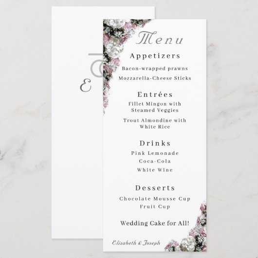 Menu Mariage catholique rose et blanc (Devant / Derrière)