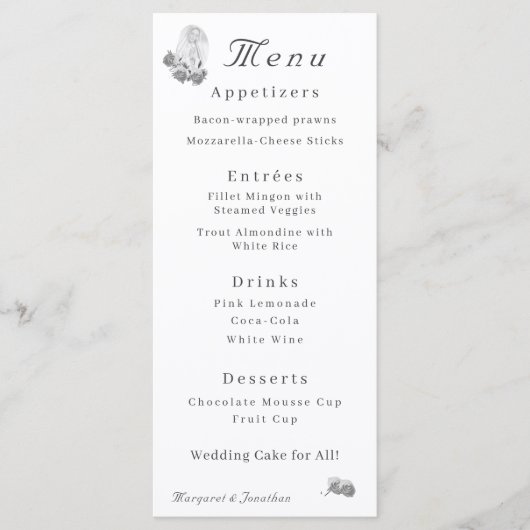 Menu Mariage catholique Vierge Marie Argent (Devant)