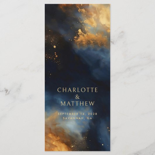 Menu Mariage céleste Abstrait bleu foncé or (Dos)