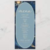 Menu Mariage Céleste Bleu Or Élégant Ciel Étoilé (Devant)