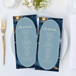 Menu Mariage Céleste Bleu Or Élégant Ciel Étoilé