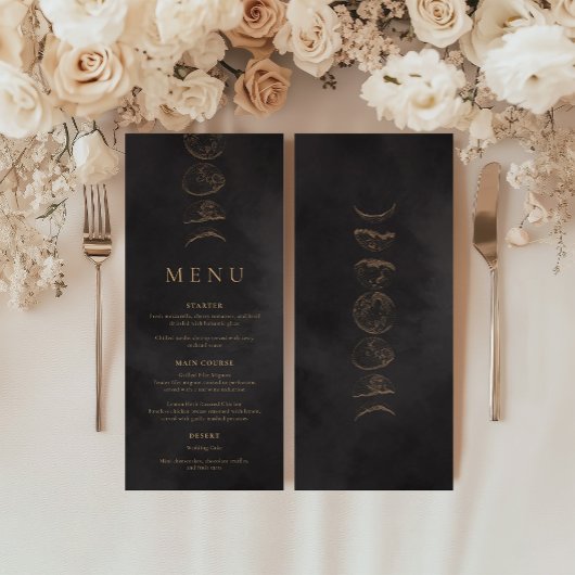 Menu Mariage céleste de Tarot noir et de Faux Gold