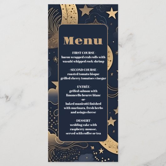 Menu Mariage céleste d'or bleu de minuit (Devant)