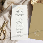 Menu Mariage céleste du monogramme d'or<br><div class="desc">Transformez votre expérience culinaire grâce à la carte de menu "Gold Monogram Celestial Mariage Card". Dans un décor blanc immaculé, les éléments célestes dorés, accompagnés d'initiales élégamment simples personnalisables, apportent une touche de magie à vos tables. Les phases de lune délicatement intégrées dans le design augmentent l'expérience culinaire, symbolisant les...</div>