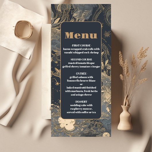 Menu Mariage céleste élégant argent or