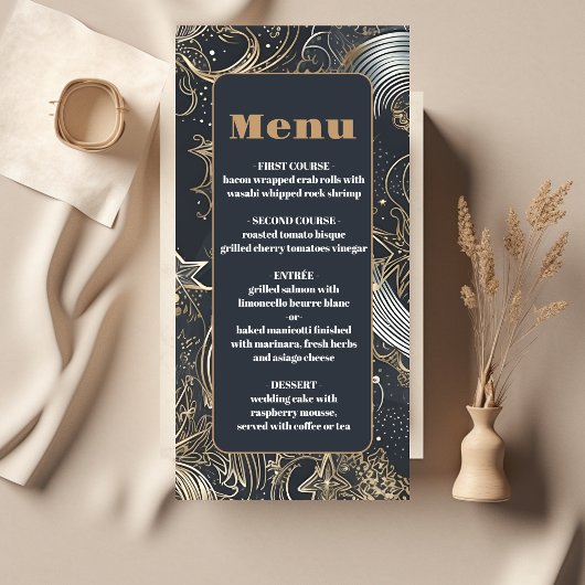Menu Mariage céleste élégant argent or
