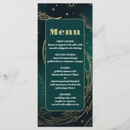 Menu Mariage céleste Emerald Green Gold (Devant)