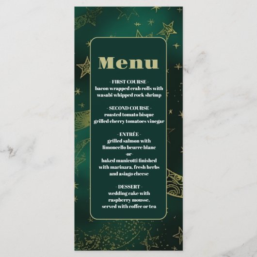 Menu Mariage céleste Emerald Green Gold (Devant)