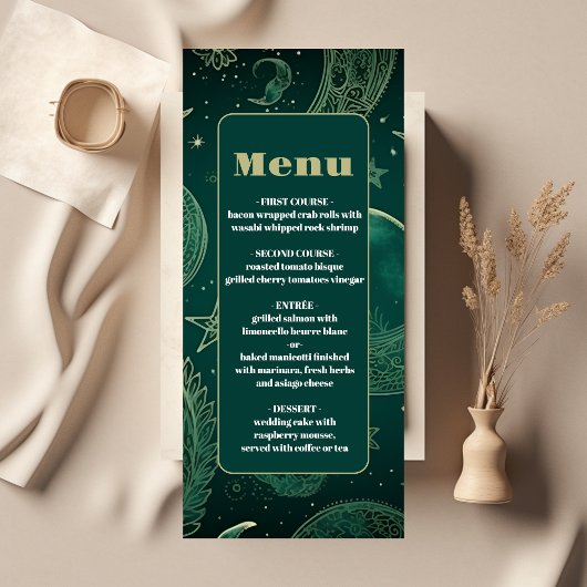 Menu Mariage céleste Emerald Green Gold