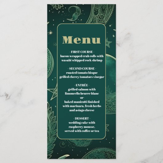 Menu Mariage céleste Emerald Green Gold (Devant)