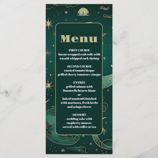 Menu Mariage céleste Emerald Green Gold (Devant)