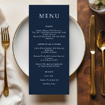 Menu Mariage céleste Lune Bleu foncé Or<br><div class="desc">Carte de menu bleu foncé Mariage céleste avec forme de lune sur le dos.</div>
