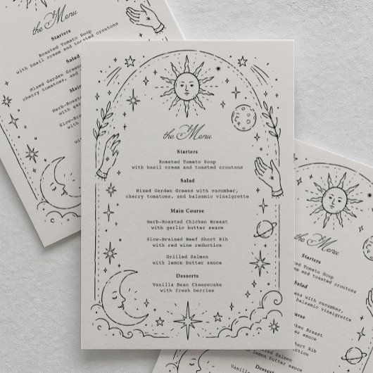 Menu Mariage céleste Lune Étoiles 