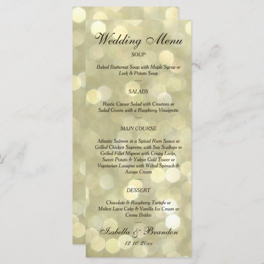 Menu Mariage Champagne Bubbles (Devant / Derrière)