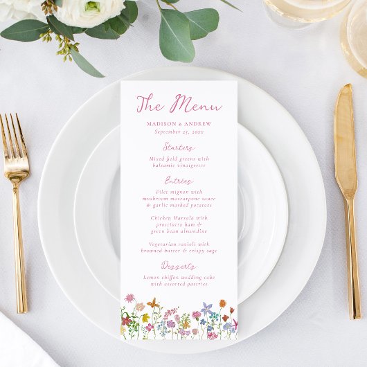 Menu Mariage Champêtre de Fleurs Sauvages