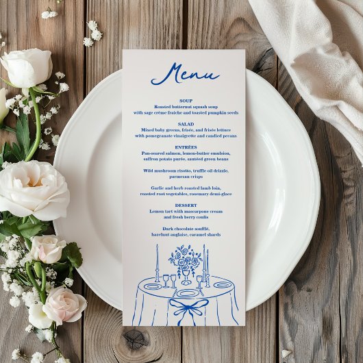 Menu Mariage Champêtre Élégant avec Illustrations de Ch