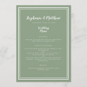 Menu Mariage Champêtre Vert Sauge Calligraphié Dîner de