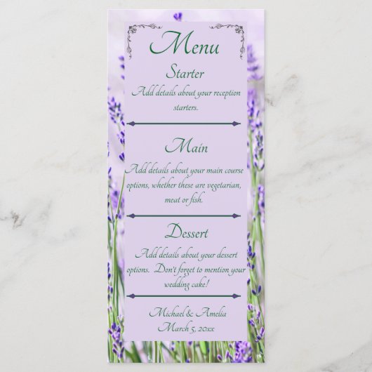 Menu Mariage Champs Lavender (Devant)