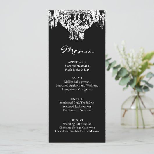 Menu Mariage Chandelier noir et blanc (Debout devant)