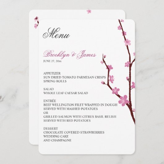 Menu Mariage Cherry Blossom (Devant / Derrière)