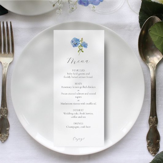 Menu Mariage Chic Blanc & Bleu Hydrangea