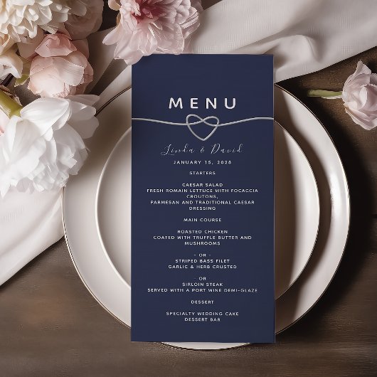 Menu Mariage chic bleu marine