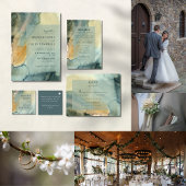 Menu Mariage chic en granit bleu vert Aquarelle