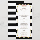 Menu Mariage Chic Gold Black White Stripes (Devant / Derrière)