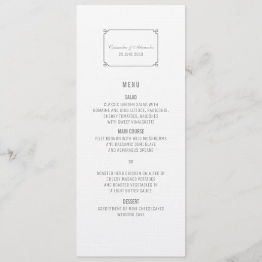 Menu Mariage chic Grey Deco (Devant)