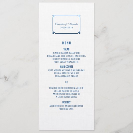 Menu Mariage chic Lapis Blue Deco (Devant)