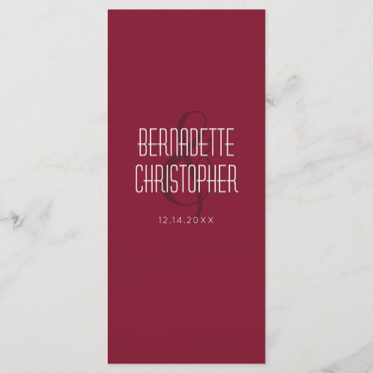 Menu Mariage Chic Moderne Élégant Simple Vin Rouge (Dos)