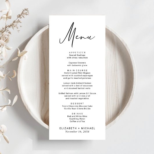 Menu Mariage Chic Moderne Script