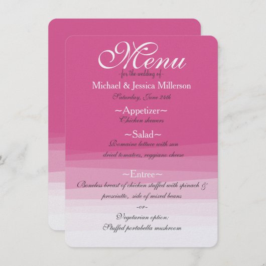 Menu Mariage Chic Rose Aquarelle Ombre (Devant / Derrière)