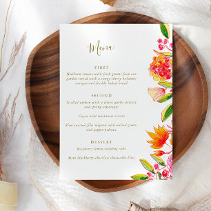 Menu Mariage chic rose orange aquarelle florale script