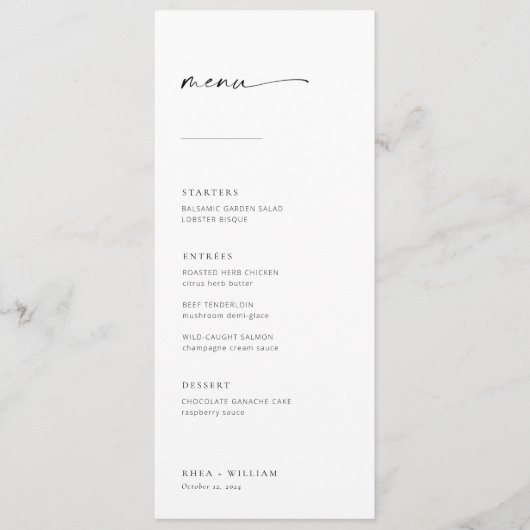 Menu Mariage Chic + Simple Script Moderne (Devant)