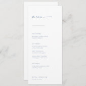 Menu Mariage Chic + Simple Script Moderne | Bleu (Devant / Derrière)