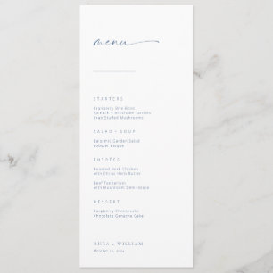 Menu Mariage Chic + Simple Script Moderne Bleu