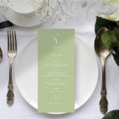 Menu Mariage Chic Vert & Blanc Floral Monogram