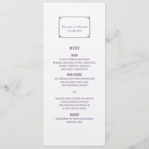 Menu Mariage chic violet déco