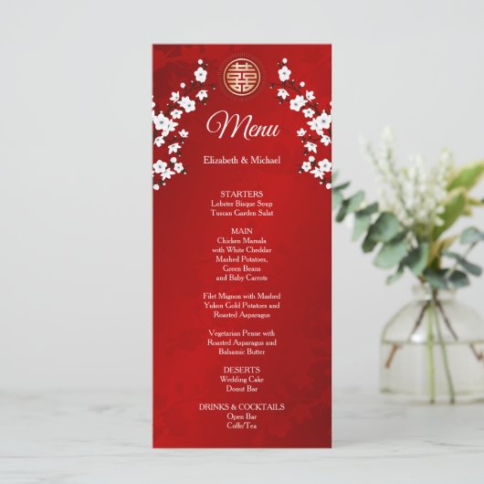 Menu MARIAGE chinois BILINGUE Red Cherry Blossom (Debout devant)
