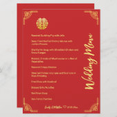 Menu Mariage chinois cadre doré double xi banquet (Devant / Derrière)
