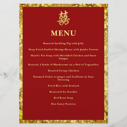Menu Mariage chinois double coeur bonheur formel rouge (Devant)