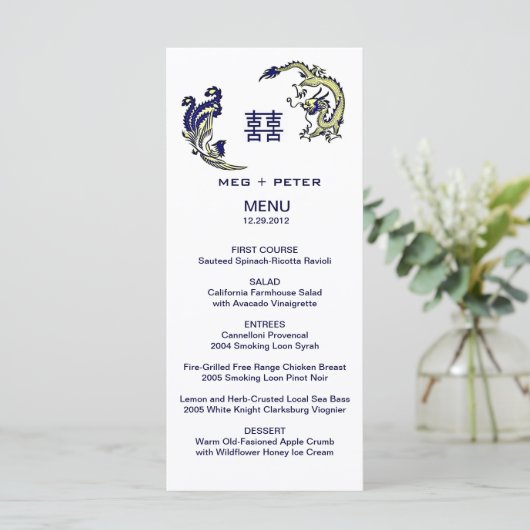 Menu Mariage chinois Dragon-Phoenix moderne (Debout devant)