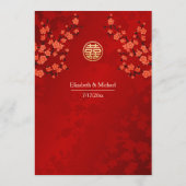 Menu Mariage chinois en fleurs de cerisiers rouges (Dos)
