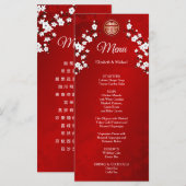 Menu Mariage Chinois Fleur de Cerisier BILINGUE  (Devant / Derrière)